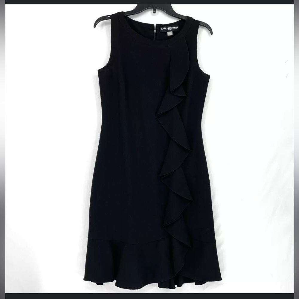 Black sleeve less dress with ruffles